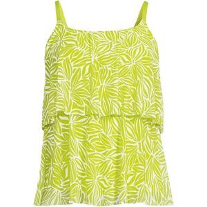 Land's End Plus Size Tankini Top Mesh tiered chlorine resist Lime Egret floral L